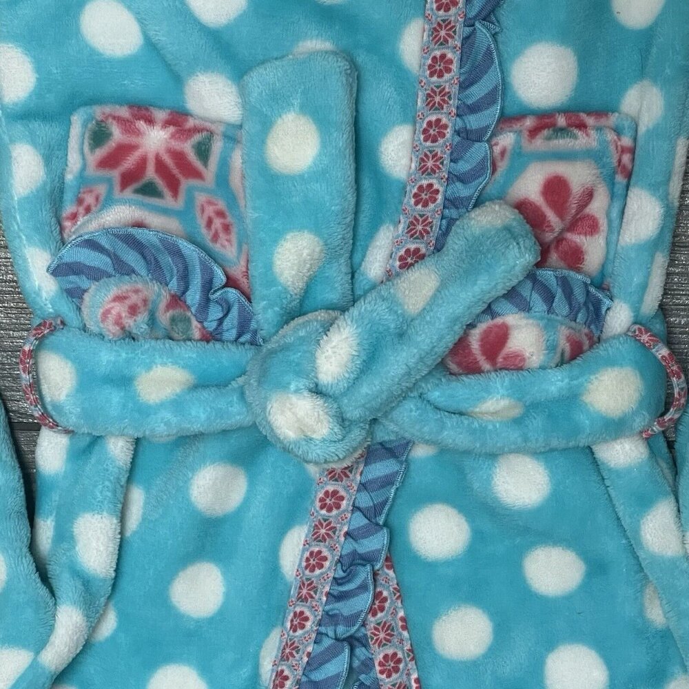 Matilda Jane Robe Girls Size XS Plush Belted Hooded Polka Dot Floral Pockets 4 5 - Picture 7 of 12